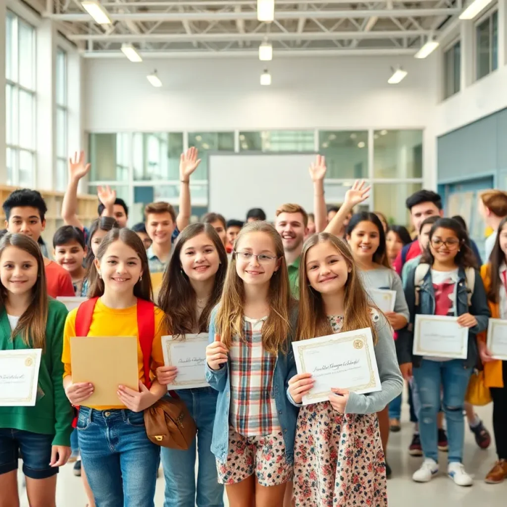 Students celebrating their academic achievements at Beverly Hills High School.