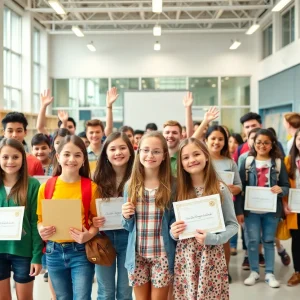 Students celebrating their academic achievements at Beverly Hills High School.