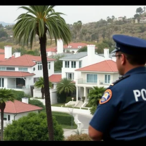 Police cars in a Beverly Hills neighborhood
