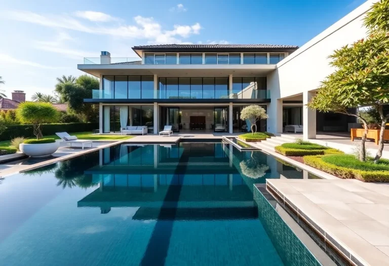 Luxury contemporary home with glass walls and infinity pool