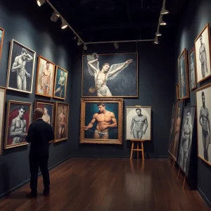 Interior view of the Gustave Caillebotte exhibition at the Getty Museum.