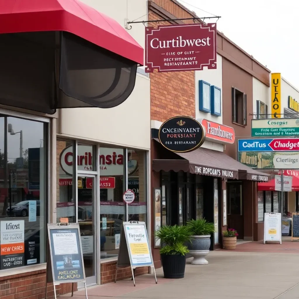 A bustling California street featuring various businesses amidst changes in the commercial landscape.