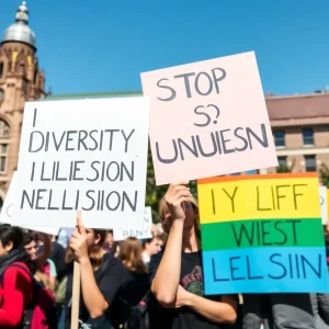 Students protesting for diversity and inclusion at a California university campus
