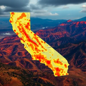 Map of wildfire hazards in California displayed with risk zones