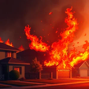 Illustration depicting the impact of wildfires on homes in California, highlighting insurance challenges.