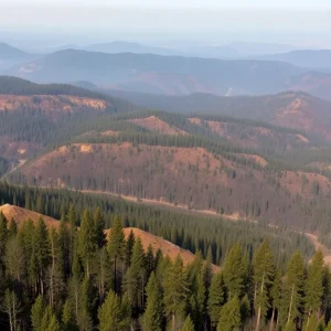 Emergency crews working in a California forest affected by wildfires