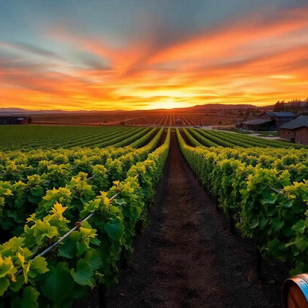 A beautiful vineyard landscape in Central Coast during sunset