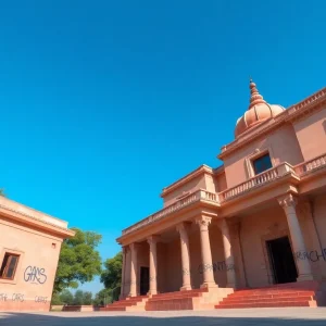 Graffiti on BAPS Shri Swaminarayan Mandir in Chino Hills