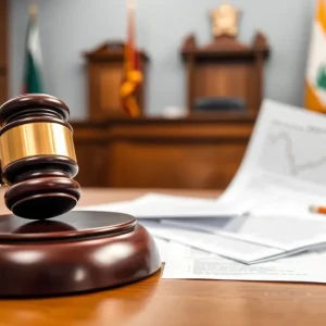 Courtroom during a fraud trial