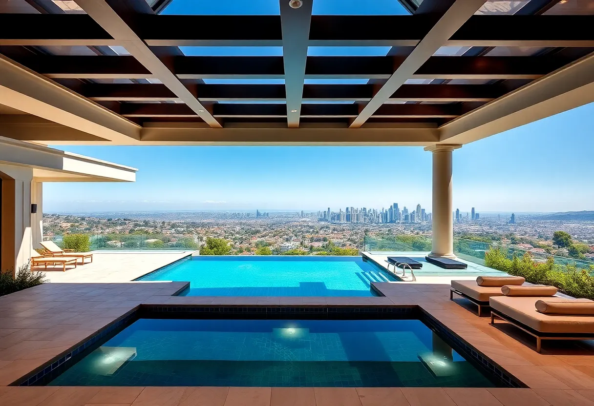A luxurious estate in Beverly Hills formerly owned by Elvis Presley showcasing modern architecture.