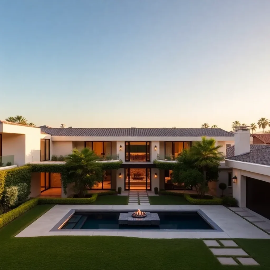A modern estate in Beverly Hills with elegant architecture