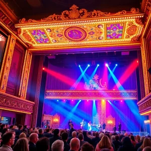 Theater scene in New York City with dynamic lighting