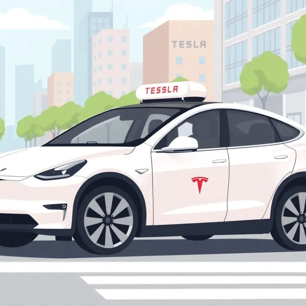 A Tesla vehicle representing the new ride-hailing service in California.