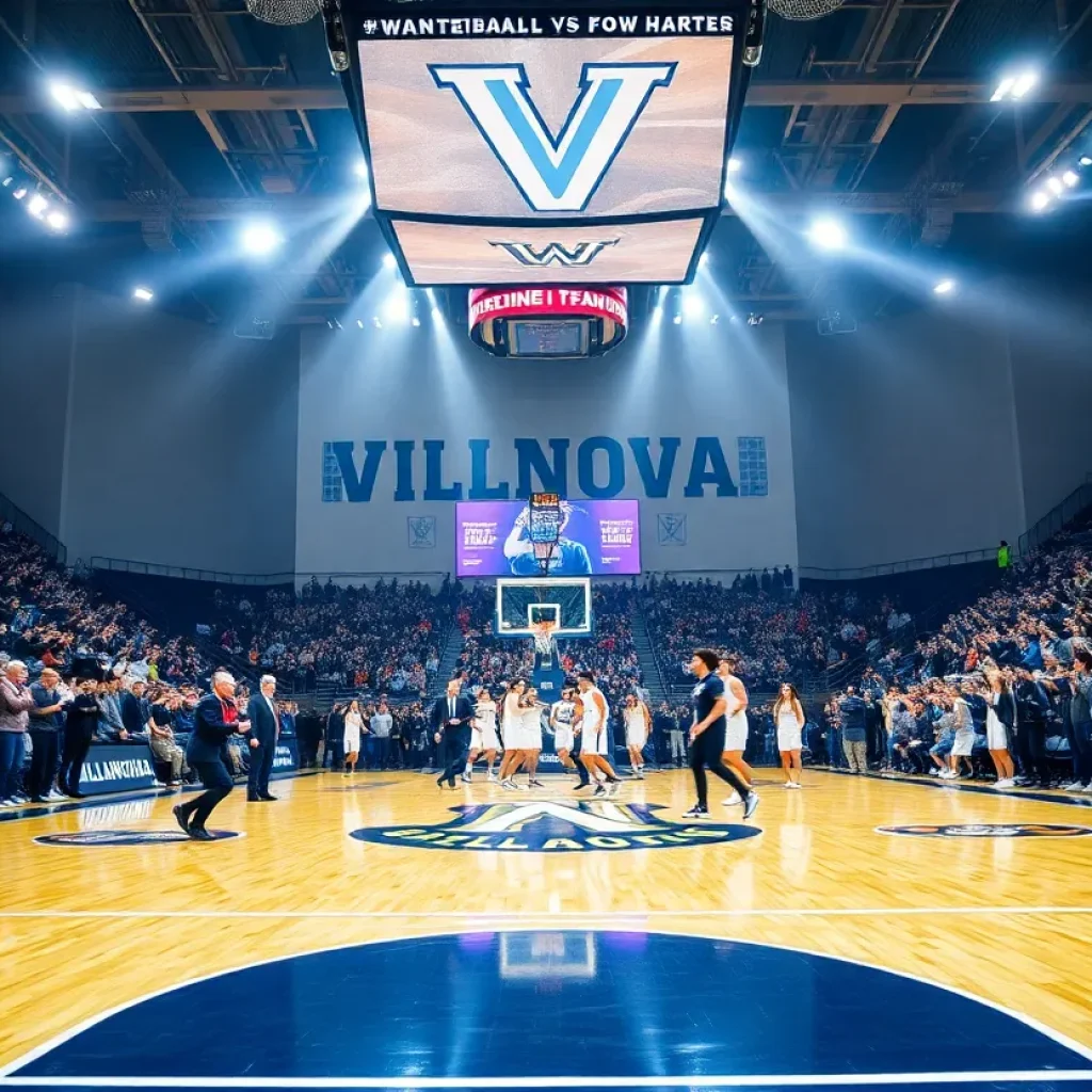 Villanova basketball players in action during a game