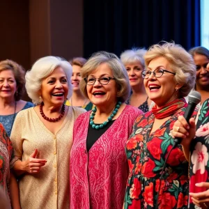 Older women stand-up comedians performing on stage in Los Angeles