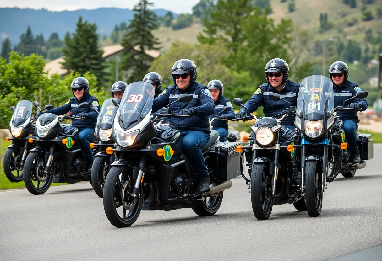 Police officers on motorcycles at a competition