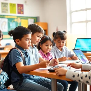 Students engaged in innovative learning activities in a school environment