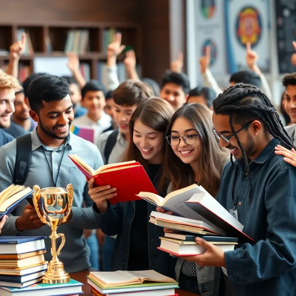Students celebrating Beverly Hills Academic Decathlon victory