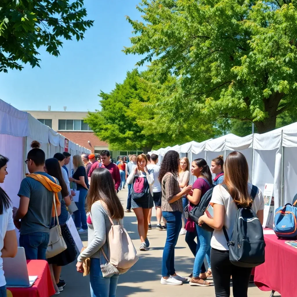 Students engaging with college representatives at Beverly Hills High School College Fair