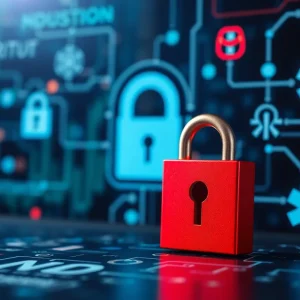 Illustration depicting a data breach with cyber security elements related to health information.