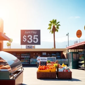 Vibrant California business landscape with bakery and grocery elements