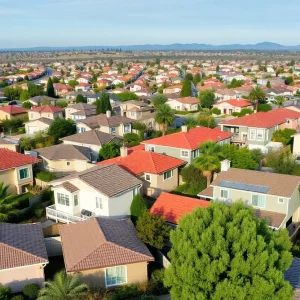 A view of homes in California representing high housing costs.