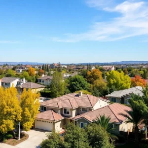 A section of a California neighborhood with homes for sale