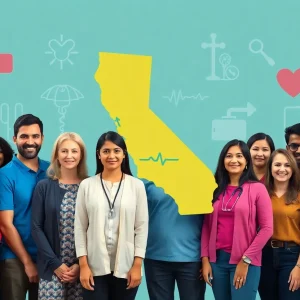 Diverse individuals symbolizing California's healthcare system