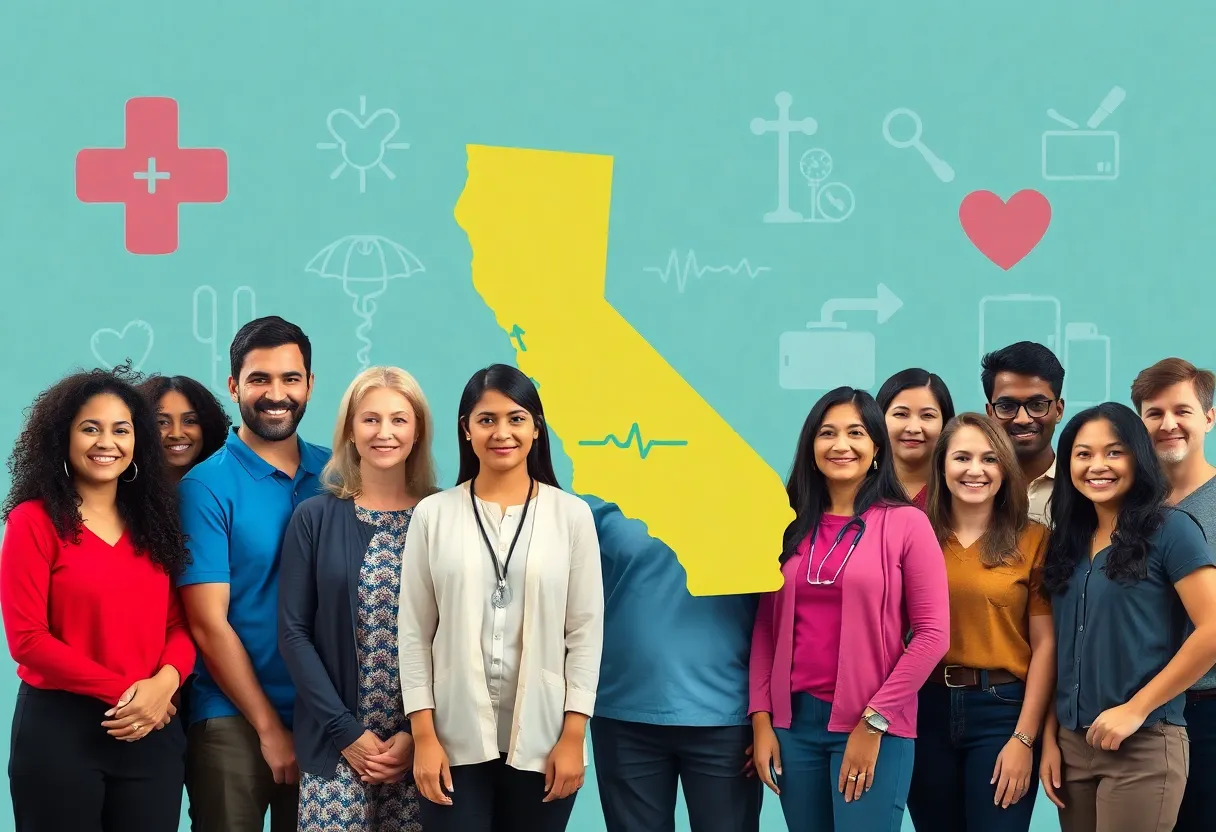 Diverse individuals symbolizing California's healthcare system