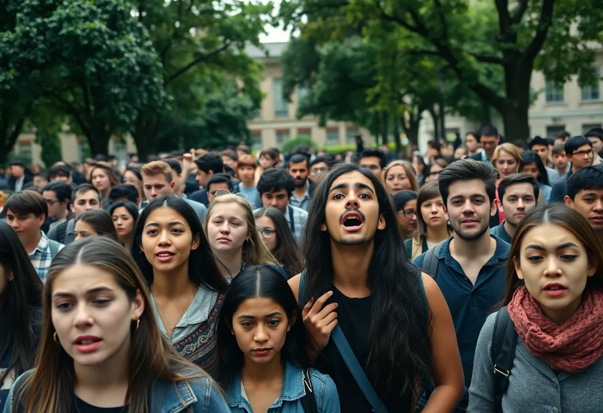 Students feeling anxious on a university campus amidst visa revocation news.