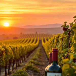 Breathtaking view of a California vineyard during sunset.