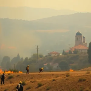 Firefighters battling a wildfire in California