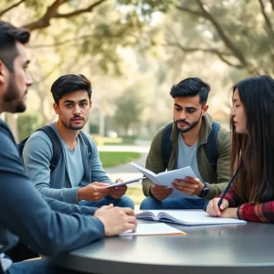 International students on a California university campus expressing concern over visa issues.