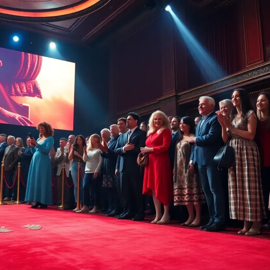 Crowd celebrating Ice Cube's hand and footprint ceremony