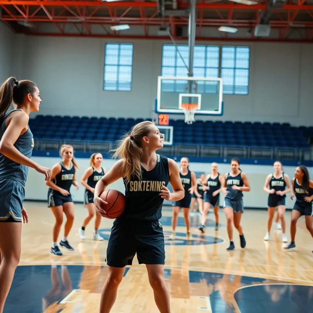 Iowa Women’s Basketball team practicing on the court