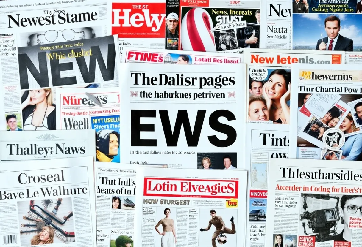 Collage of newspaper and magazine covers representing journalism evolution