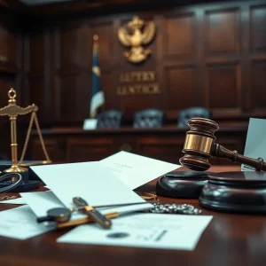 Courtroom scene symbolizing justice in identity theft case