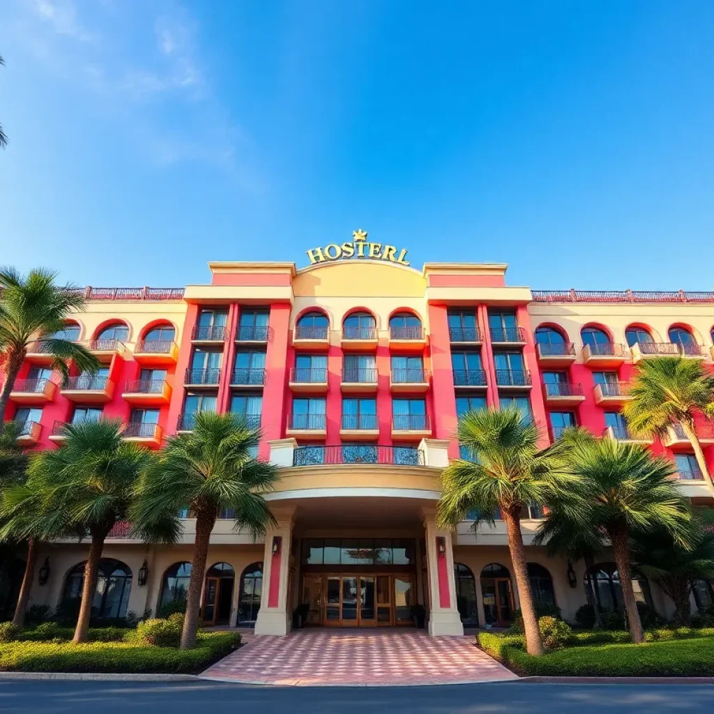Elegant Beverly Hills hotel with palm trees