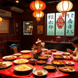 Dining table at Mandarette Chinese Cafe with traditional dishes
