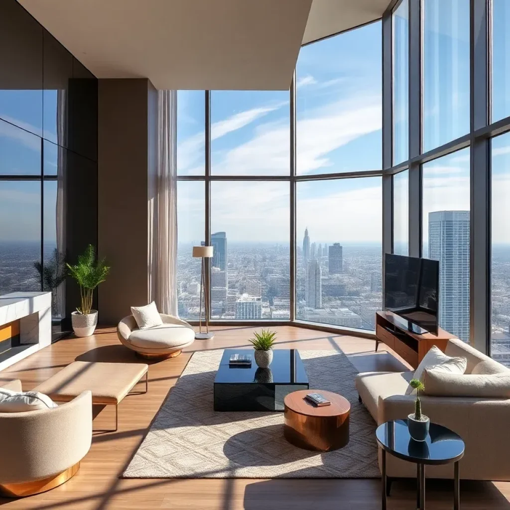 Interior of a luxury condo with skyline views
