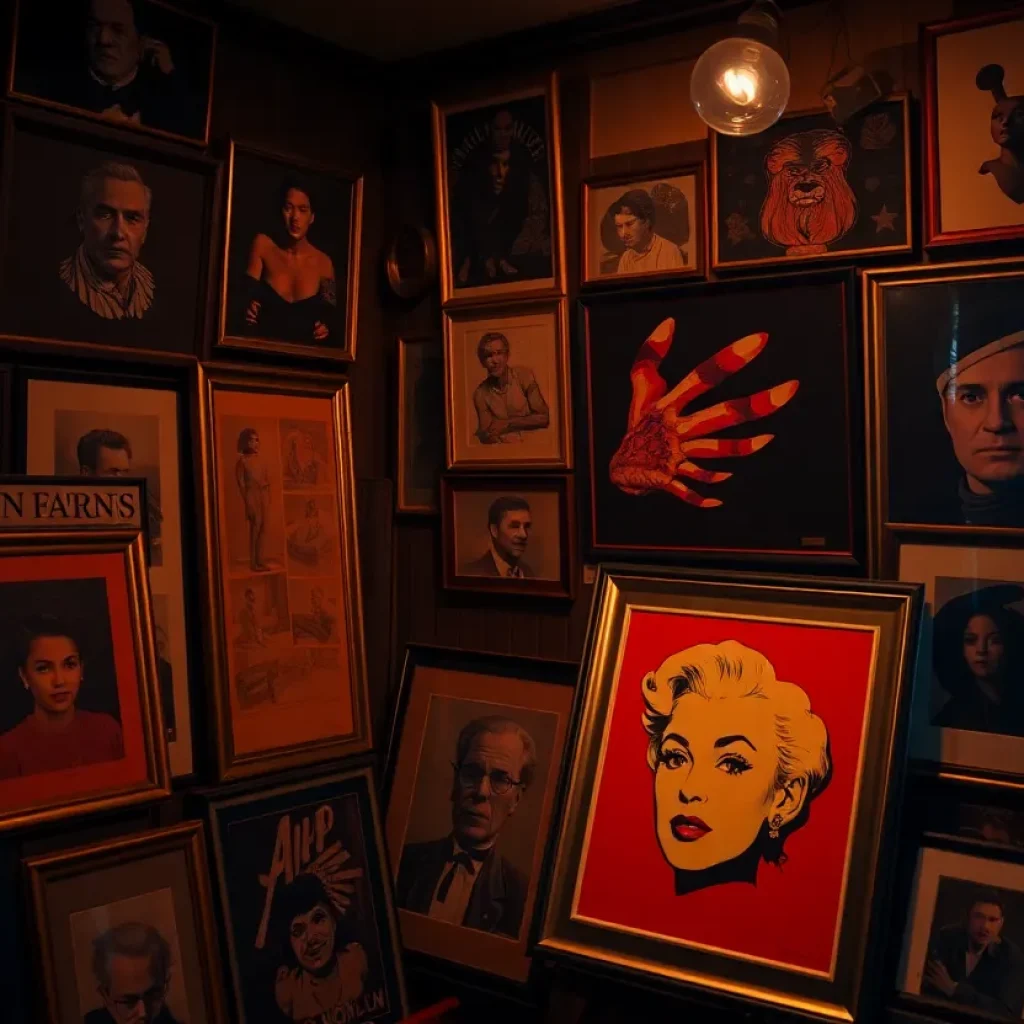 Art theft scene in a pawn shop with a Warhol print