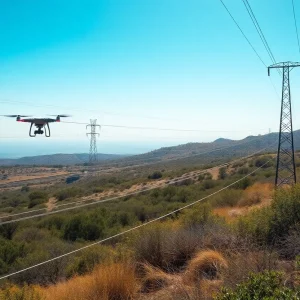 A landscape of California showcasing wildfire mitigation efforts including technology and vegetation management.