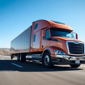 Self-driving heavy-duty truck driving on a California highway