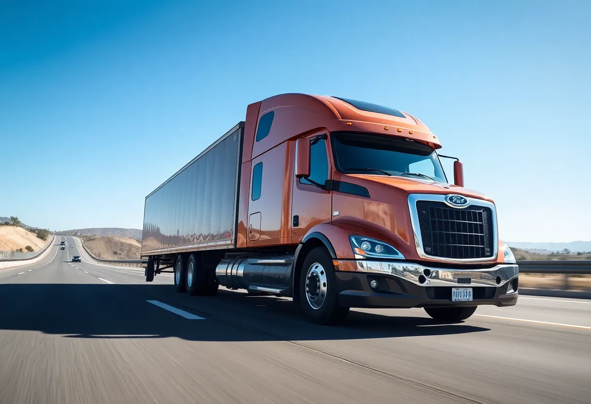 Self-driving heavy-duty truck driving on a California highway