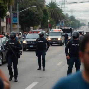 Police presence in Tijuana following a violent incident.