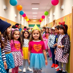 Students celebrating Twin Day in matching outfits