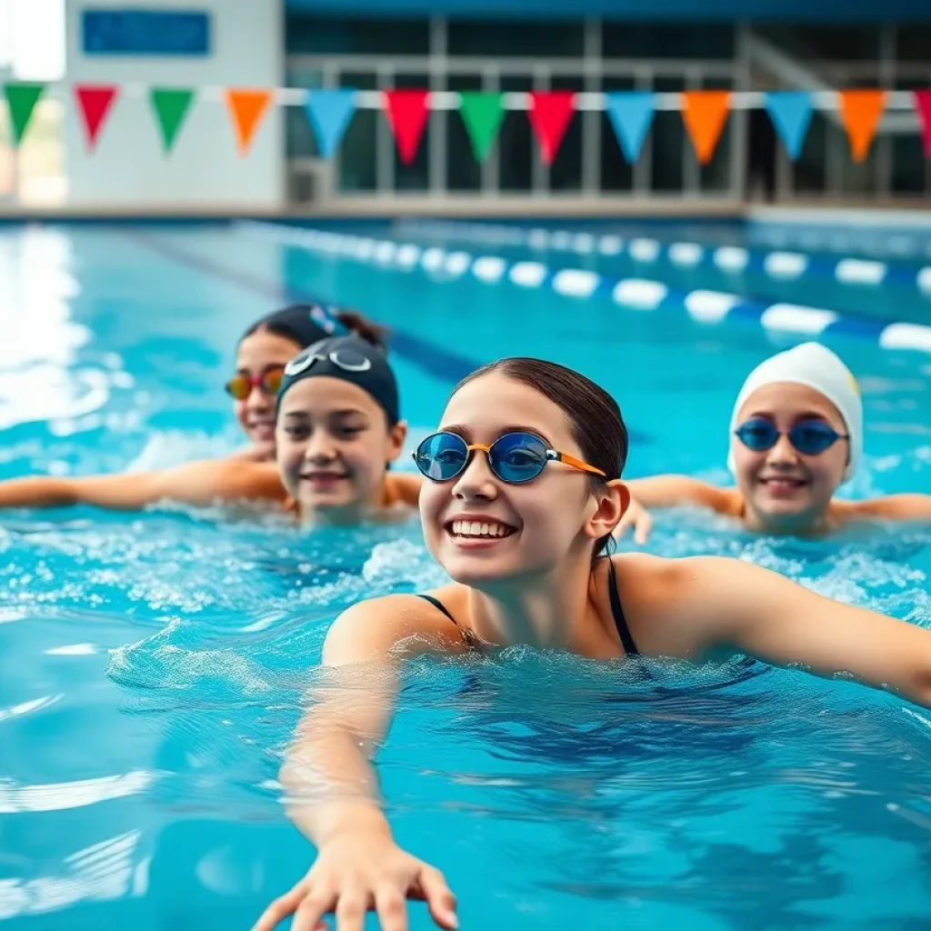 Female swimmers training in a university pool