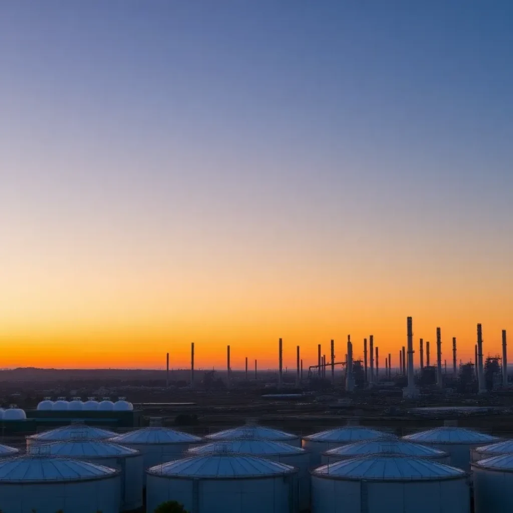 View of Valero Refinery in Benicia at sunset