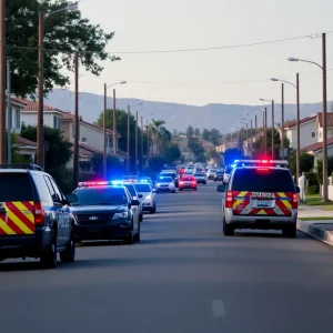 Police vehicles in a neighborhood following a shooting incident
