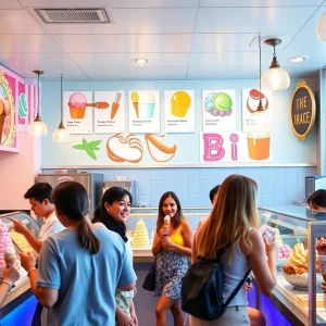 Exterior of Van Leeuwen Ice Cream shop in Beverly Hills with colorful ice cream cones.
